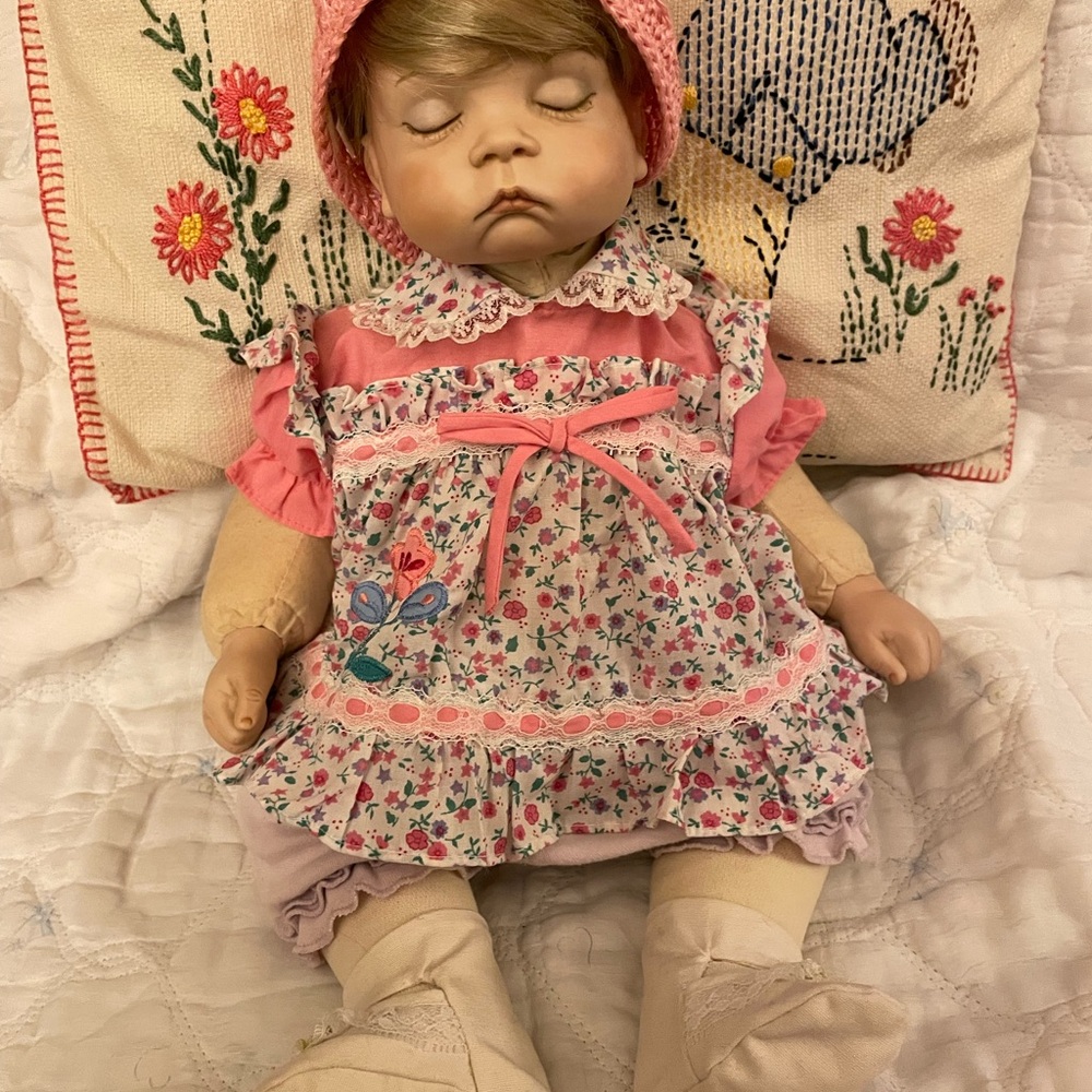 Handmade-Style Pink Baby Doll in Floral Dress - Picture 2 of 6